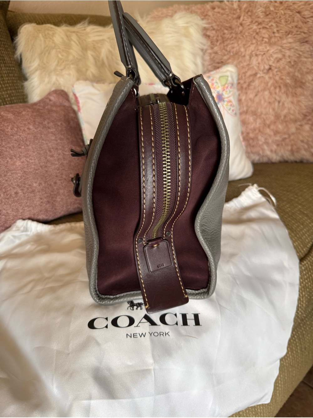 Coach 2nd Generation 1941 Rogue 31 Handbag Heather Grey/Oxblood Suede EXCELLENT - Picture 3 of 16
